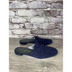Stuart Weitzman Blue Suede Leather Square Flats Mules Shoes Women’s 6.5M US/37EU